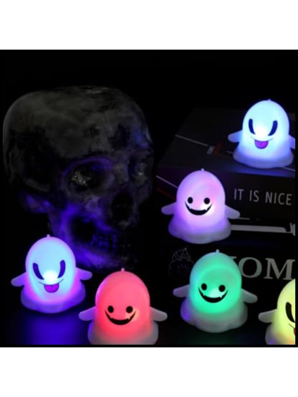 Halloween Ghost Flameless LED Candles 6pc Battery Hanging Decor